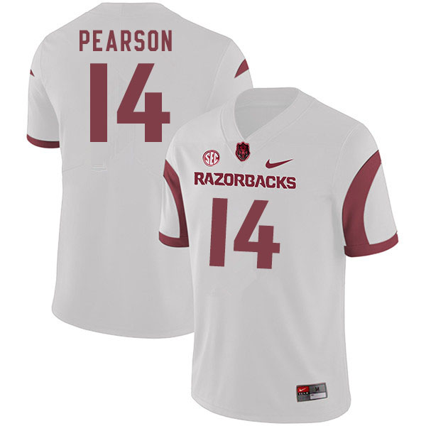 Men #14 Cade Pearson Arkansas Razorbacks College Football Jerseys Sale-White